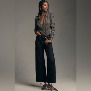 NWT Anthropologie $259 PAIGE Anessa Black coated Wide Leg Pants stretch Sz. 28